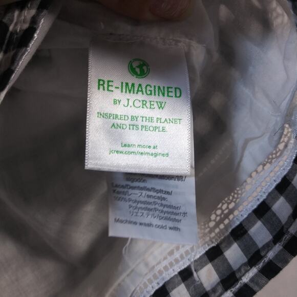 J Crew Black Gingham Daisy Chain Lace Peplum Peasant Short Sleeve Blouse Size M - Picture 8 of 11